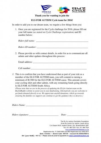 Ernie's Army Cycle Ride entry form